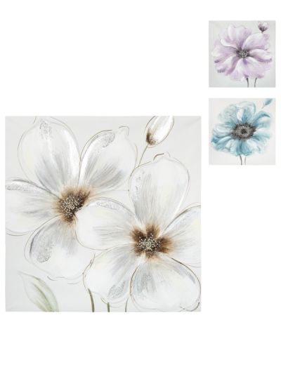 Tela Dipinta Con Fiori In Rilievo 48X48Cm - Assortito