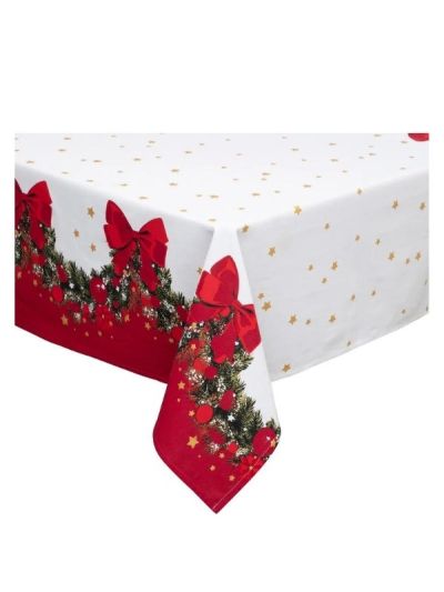 Tischtuch Weihnachten Weiß Und Rot Mit Girlandeneffekt 140X360Cm