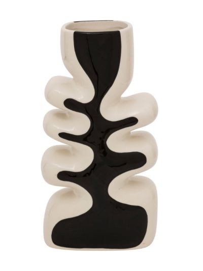 Vase Deco Twisted Lime En Céramique Noir Et Blanc 28Cm